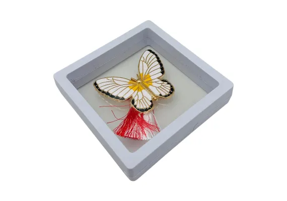 Bacanie Engros - Brosa Martisor, Fluture Deosebit in cutie cu expunere 3D (alb/negru), 8.5×8.5×2cm 