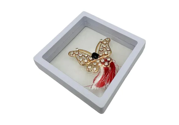 Bacanie Engros - Brosa Martisor, Fluture Deosebit in cutie cu expunere 3D (alb/negru), 8.5×8.5×2cm 
