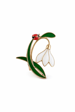 Accesorii Confectionare Martisoare - Brosa Martisor Ghiocel Buburuza Noroc 5x4cm, Aurie