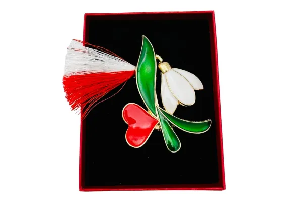 Bacanie Engros - Brosa Martisor Ghiocel cu Inimioara, marime mare, ambalata in cutie rosie, 8.5×6.5×2.5cm,  