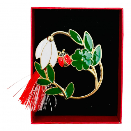 Brosa Martisor Ghiocel Norocos, marime mare, ambalata in cutie rosie, 8.5×6.5×2.5cm,   [1]