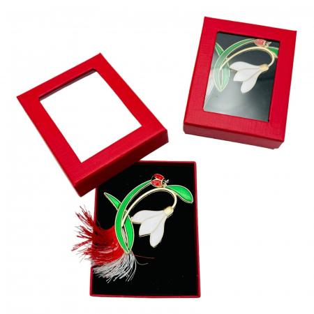 Brosa Martisor Ghiocel Norocos, marime mare, ambalata in cutie rosie, 8.5×6.5×2.5cm,   [4]
