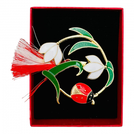 Brosa Martisor Ghiocel Norocos, marime mare, ambalata in cutie rosie, 8.5×6.5×2.5cm,   [2]