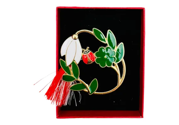 Bacanie Engros - Brosa Martisor Ghiocel Norocos, marime mare, ambalata in cutie rosie, 8.5×6.5×2.5cm,  