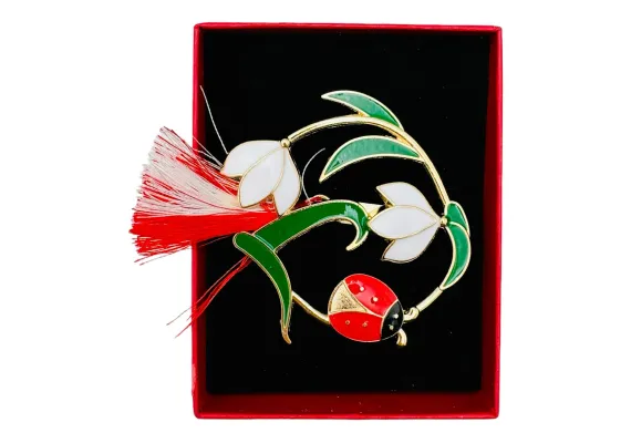 Bacanie Engros - Brosa Martisor Ghiocel Norocos, marime mare, ambalata in cutie rosie, 8.5×6.5×2.5cm,  
