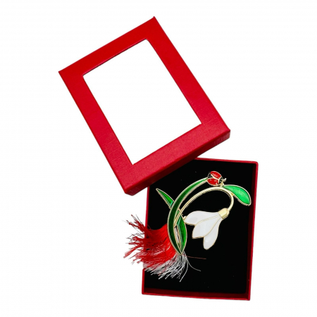 Brosa Martisor Ghiocel Norocos, marime mare, ambalata in cutie rosie, 8.5×6.5×2.5cm,   [3]
