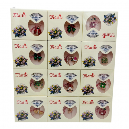 Brosa Martisor in cutiuta cu floricele si diamant, modele combinate, 9×7.5cm,   [3]