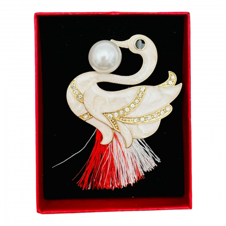 Brosa Martisor Lebada Stilizata, marime mare, ambalata in cutie rosie, 8.5×6.5×2.5cm,   [1]