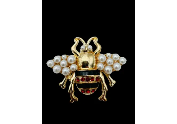 Bacanie Engros - Brosa Martisor marime mare, Albina Stilizata cu Perle si Strasuri, editie 2025, 6×5cm,  