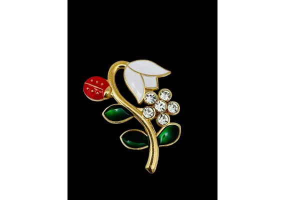 Bacanie Engros - Brosa Martisor marime mare, Ghiocel cu Buburuza, editie 2025, 6×5cm,  