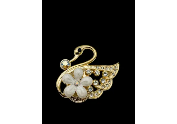 Bacanie Engros - Brosa Martisor marime mare, Lebada Stilizata cu Perle si Strasuri, editie 2025, 6×5cm,  