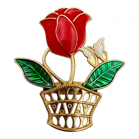 Brosa Martisor, marime medie,trandafir in cosulet , ediție 2025, 4.5x3.5 cm  [2]