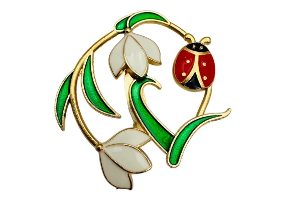 Bacanie Engros - Brosa Martisormarime medie, aranjament floral cu buburuza, ediție 2025, 4x3.5 cm 