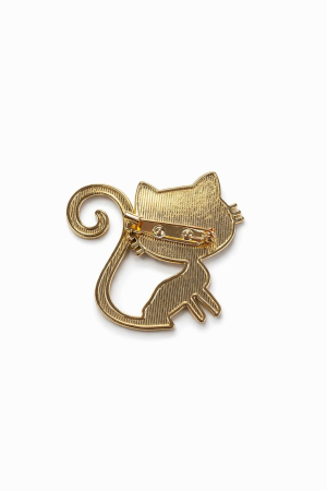 Brosa pisica 4x5 cm, finisaj auriu cu email negru sau textura, cadou primavara jucaus [3]