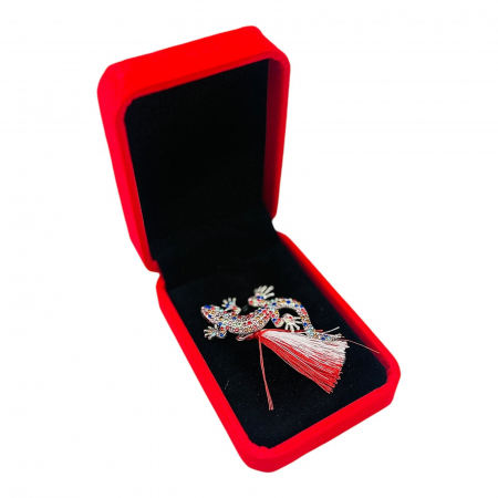 Brosa Soparla argintie de Lux cu pietre multicolore si Ciucure pentru Martisor, in Cutie din Catifea Premium  [1]