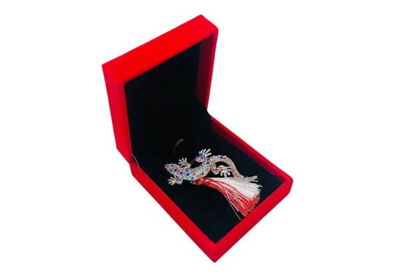 Bacanie Engros - Brosa Soparla de Lux cu Strasuri Multicolore si Ciucure, in Cutie Catifelata Premium -  