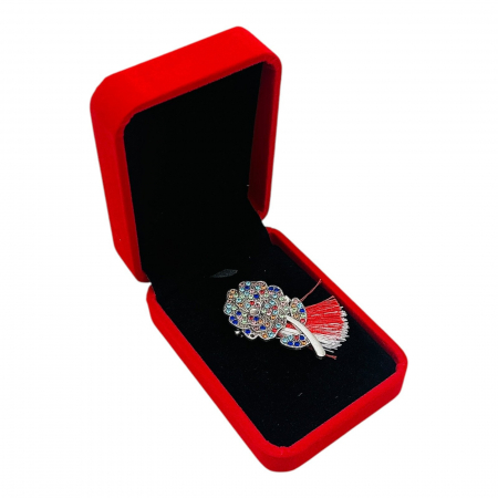 Brosa Trandafir argintiu de Lux cu pietre multicolore si Ciucure pentru Martisor, in Cutie din Catifea Premium  [1]