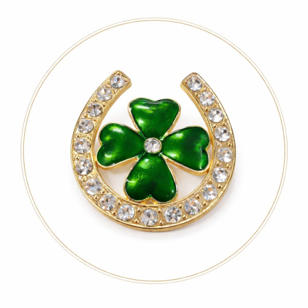 Brosa trifoi cu potcoava 4x4 cm, finisaj auriu cu pietre, simbol noroc cadou primavara [3]