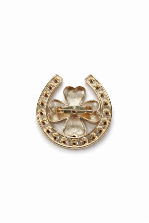 Brosa trifoi cu potcoava 4x4 cm, finisaj auriu cu pietre, simbol noroc cadou primavara [2]