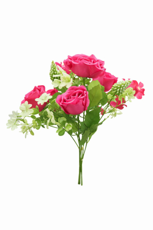 Flori Artificiale - set 4 trandafiri roz cu flori albe decorative