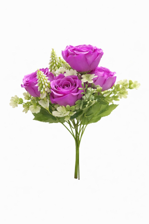 Flori Artificiale - set 4 trandafiri mov cu flori albe decorative