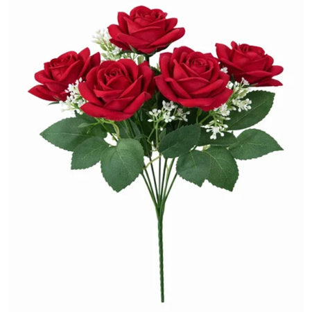 Buchet artificial deosebit cu 7 trandafiri catifelati rosu intens 30 cm [3]