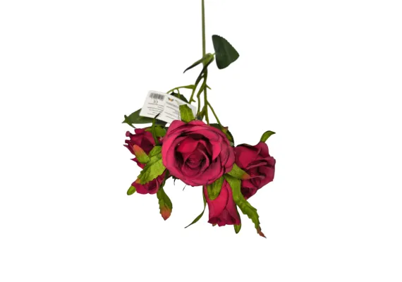Bacanie Engros - Buchet artificial elegant cu 3 trandafiri si 2 boboci, 44cm, un singur fir, calitate superioara, rosu,  