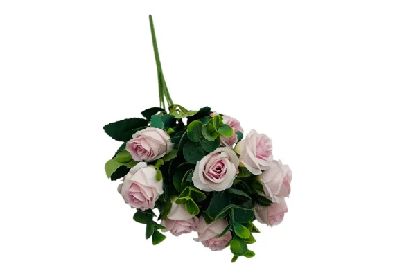 Aranjamente florale Engros - Buchet cu 11 trandafiri lila si frunze de eucalipt , un singur fir, 29cm, calitate superioara,  