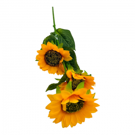 Buchet Floarea- Soarelui artificiala, 3 flori, un singur fir, 62 cm, galben intens,   [1]