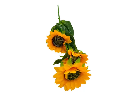 Bacanie Engros - Buchet Floarea- Soarelui artificiala, 3 flori, un singur fir, 62 cm, galben intens,  
