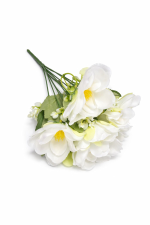 Buchet flori artificiale, 7 Bujori si flori decorative, 30 cm, Alb [1]