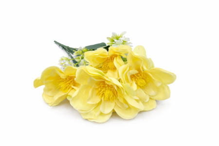 Buchet flori artificiale, 7 Bujori si flori decorative, 30 cm, Galben [1]