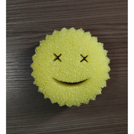 Burete de Vase, , Rotund, din Burete PU, Model Smiley Face, Doua Fete, 10 x 4 cm, Galben [1]
