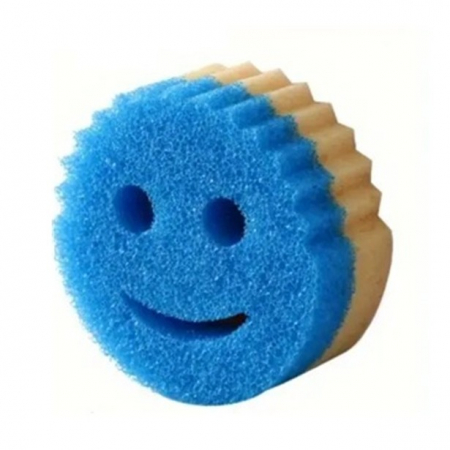 Articole pentru Casa Engros - Burete de Vase, , Rotund, din Burete PU, Model Smiley Face, Doua Fete, 10 x 4 cm, Galben/Albastru