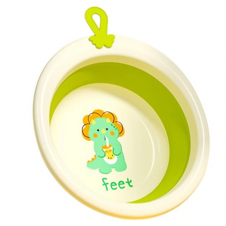 Articole pentru Casa Engros - Cada Pliabila pentru Baie pentru Copii, , Cadita pentru Bebelusi, Model Rotund cu Dinozaur, Verde, 30x30x3.7 cm, 4L
