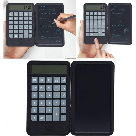 Calculator de Mana Reincarcabil cu Tabla de Scris, , Calculator Portabil, Ecran LCD, Afisaj cu 12 Cifre, Ecran de 15 cm, Culoare Negru [5]