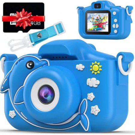 Camera foto digitala pentru copii, model delfin, HD 1080P, display IPS, ecran 2inch, USB, suport card SD, 13×12×6cm  [1]