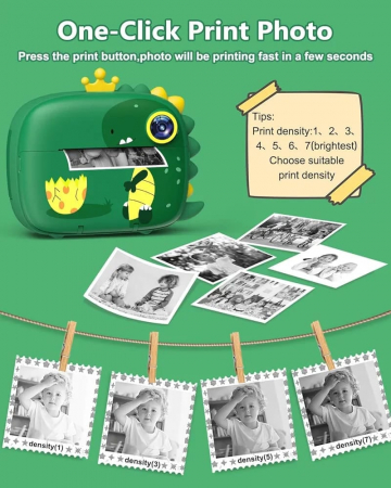 Camera foto pentru copii, cu printare, jocuri, USB, suport card, model dino, 3role hartie incluse, 21×14.5×5.5cm  [3]