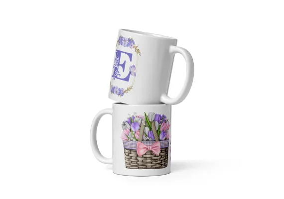 Articole pentru Casa Engros - Cana cu model floral și inițială – Cadou special – 330 ml 