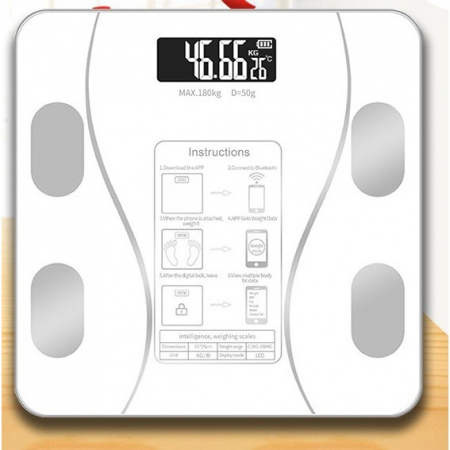 Cantar Electronic Inteligent De Baie  Cu Aplicatie Smart, Corporal, Ecran Digital Iluminat, Termometru, Suporta Maxim 180 Kg, 26 x 26 cm, Baterii, Alb [1]