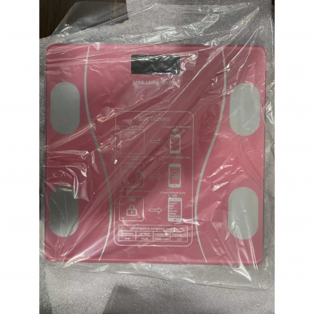 Cantar Electronic Inteligent De Baie  Cu Aplicatie Smart, Corporal, Ecran Digital Iluminat, Termometru, Suporta Maxim 180 Kg, 26 x 26 cm, Baterii, Roz [2]