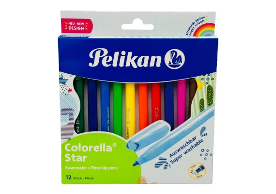 Birotica, papetarie si rechizite Engros - Carioca Pelikan 12 culori/set – culori vibrante pentru desen si activitati creative, 