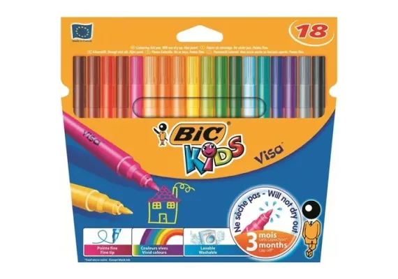 Accesorii pictura si desen Engros - Carioca Visa Bic 18 culori – culori intense si aplicare lina pentru desen si activitati creative, 