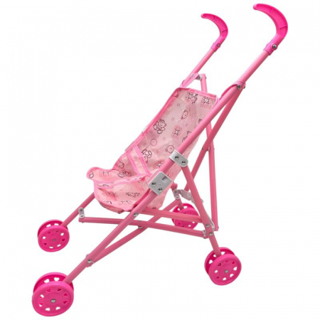 Carucior de jucarie roz pentru papusi, pliabil, cu roti duble si cadru metalic, inaltime aproximativa 80-90 cm,  [3]