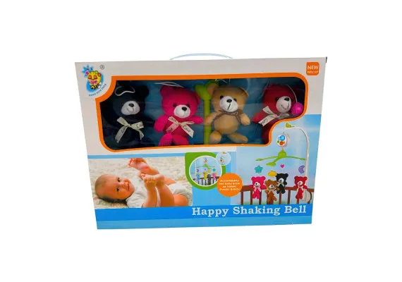 Articole pentru copii Engros - Carusel muzical rotativ pentru patut bebelusi cu 4 ursuleti de plus, lumini si sunete, functioneaza cu baterii, multicolor, 