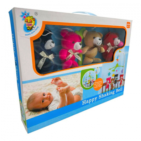 Carusel muzical rotativ pentru patut bebelusi cu 4 ursuleti de plus, lumini si sunete, functioneaza cu baterii, multicolor,  [2]