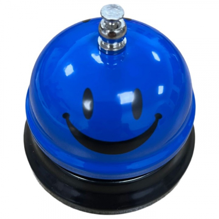 Articole pentru Casa Engros - Clopotel Metalic Multifunctional, , Albastru cu Imprimeu Smiley Face, 7.5x7.5x6.5 cm, Receptie, Restaurant, Cafenele