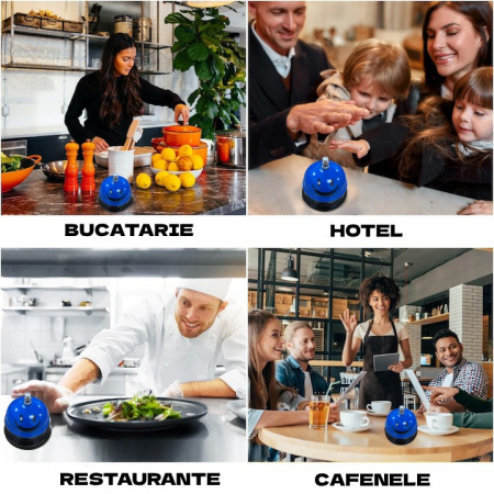 Clopotel Metalic Multifunctional, , Albastru cu Imprimeu Smiley Face, 7.5x7.5x6.5 cm, Receptie, Restaurant, Cafenele [1]