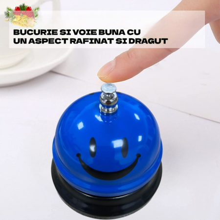 Clopotel Metalic Multifunctional, , Albastru cu Imprimeu Smiley Face, 7.5x7.5x6.5 cm, Receptie, Restaurant, Cafenele [2]