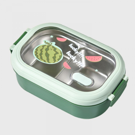 Articole pentru Casa Engros - Caserola Container pentru Pranz, , Caserola LUNCH BOX pentru Studenti, din Plastic PP, pentru Scoala, Compartiment Metalic in Interior, 22.5 x 14.5 x 8 cm, Verde
